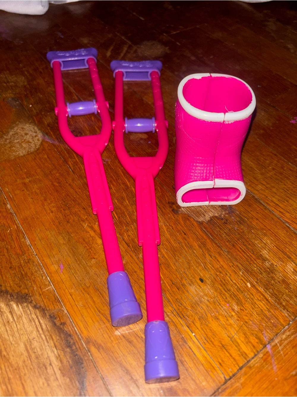 American Girl Pink and Purple Crutches with Pink Leg Brace